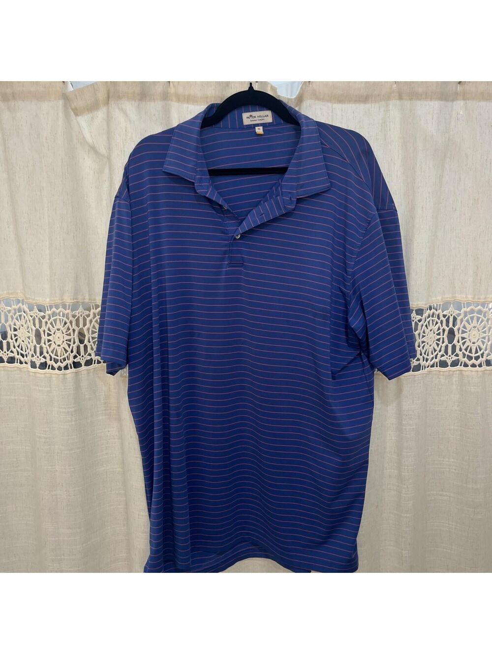 Peter Millar Summer Comfort Polo Shirt Men’s XL Blue Orange Striped Golf